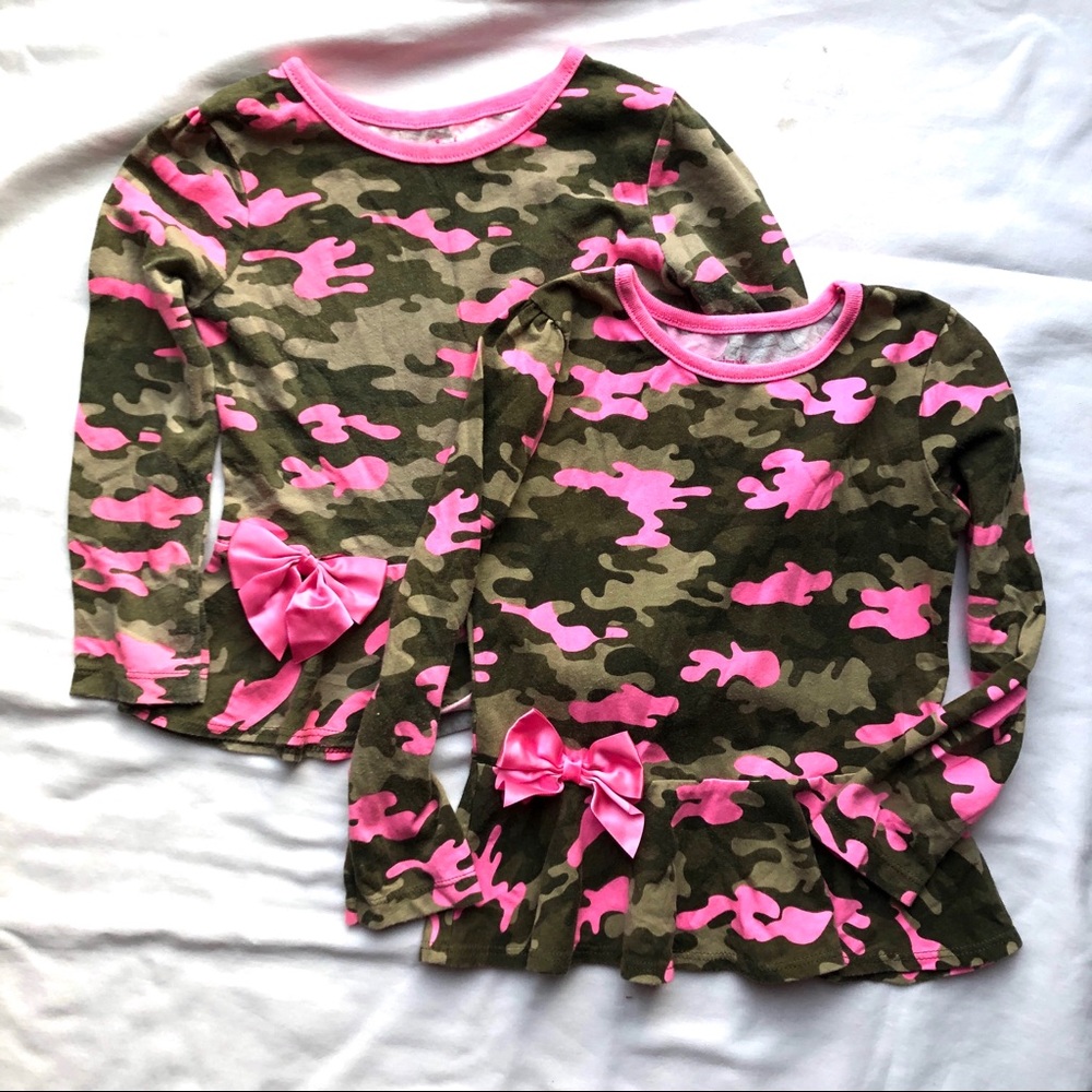 Two Camouflage & Hot Pink Long Sleeve Shirts